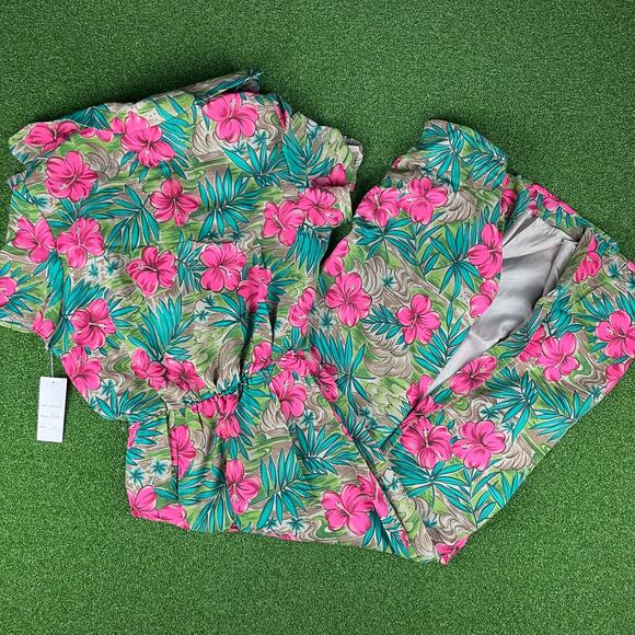 Maggy London Teal Pink Floral Short Sleeve Button Front Shirt Dress Sz 12 - Picture 5 of 5